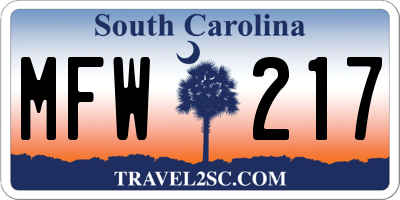 SC license plate MFW217