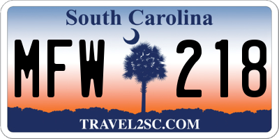 SC license plate MFW218