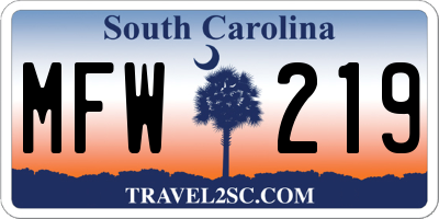 SC license plate MFW219