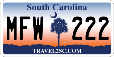 SC license plate MFW222