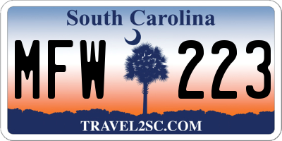 SC license plate MFW223