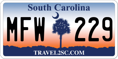 SC license plate MFW229