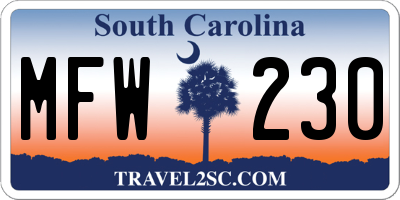 SC license plate MFW230