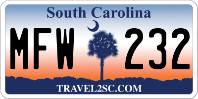 SC license plate MFW232
