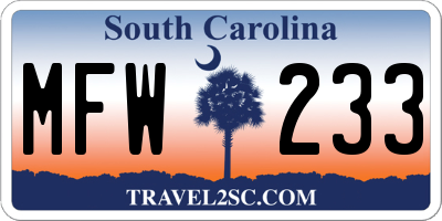 SC license plate MFW233