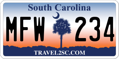 SC license plate MFW234