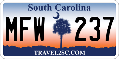 SC license plate MFW237