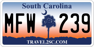 SC license plate MFW239