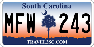 SC license plate MFW243
