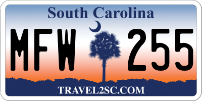 SC license plate MFW255