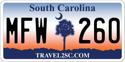 SC license plate MFW260
