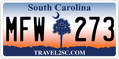 SC license plate MFW273
