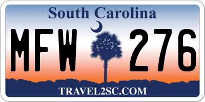 SC license plate MFW276