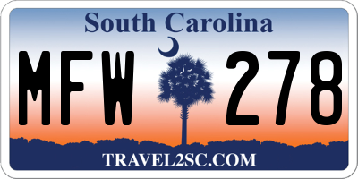 SC license plate MFW278