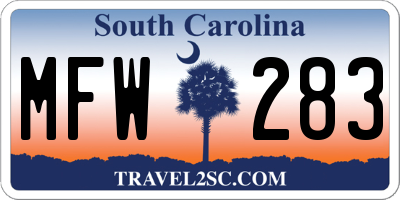 SC license plate MFW283