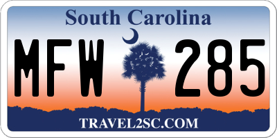SC license plate MFW285