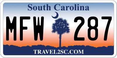 SC license plate MFW287