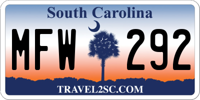 SC license plate MFW292