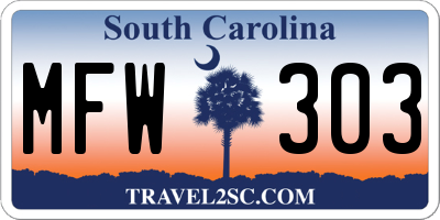 SC license plate MFW303