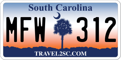 SC license plate MFW312