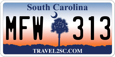 SC license plate MFW313