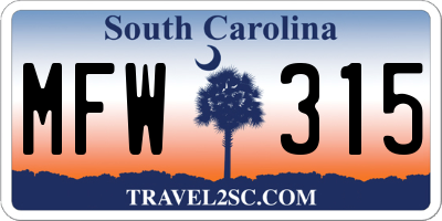 SC license plate MFW315