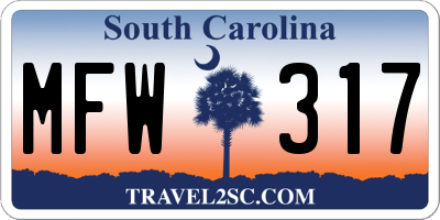 SC license plate MFW317