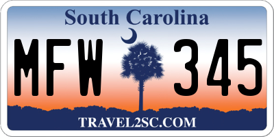 SC license plate MFW345