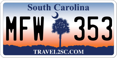 SC license plate MFW353