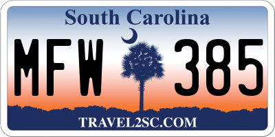 SC license plate MFW385
