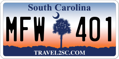 SC license plate MFW401