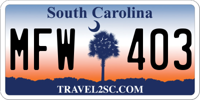 SC license plate MFW403