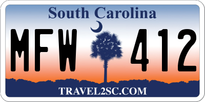 SC license plate MFW412