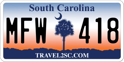 SC license plate MFW418