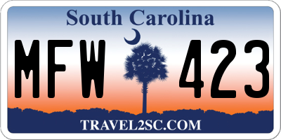 SC license plate MFW423