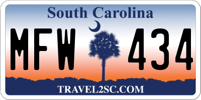 SC license plate MFW434