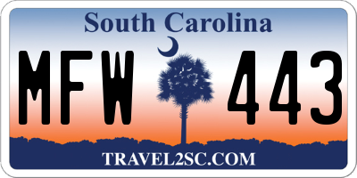 SC license plate MFW443