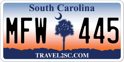 SC license plate MFW445