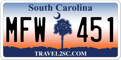 SC license plate MFW451