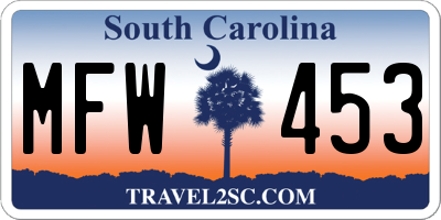 SC license plate MFW453