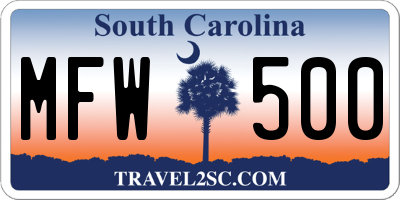 SC license plate MFW500