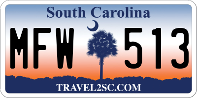 SC license plate MFW513