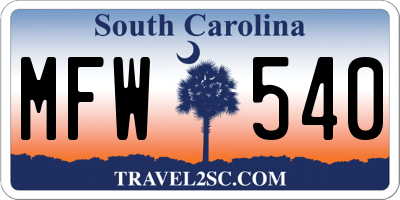 SC license plate MFW540