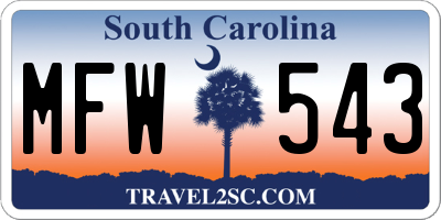 SC license plate MFW543