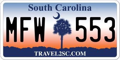 SC license plate MFW553