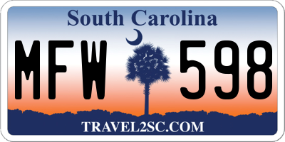 SC license plate MFW598