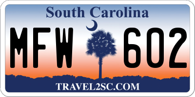 SC license plate MFW602