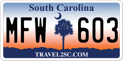 SC license plate MFW603
