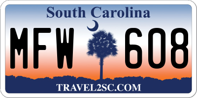 SC license plate MFW608