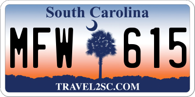 SC license plate MFW615